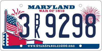 MD license plate 3BK9298