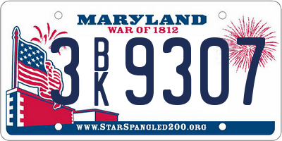 MD license plate 3BK9307