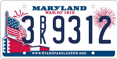 MD license plate 3BK9312