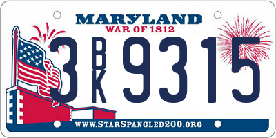 MD license plate 3BK9315