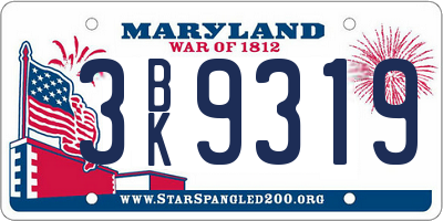 MD license plate 3BK9319