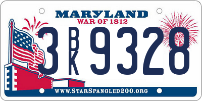 MD license plate 3BK9328