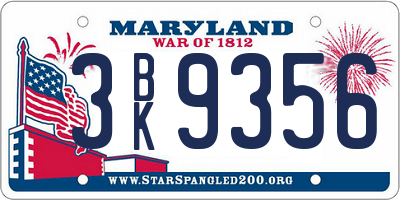 MD license plate 3BK9356