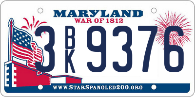 MD license plate 3BK9376