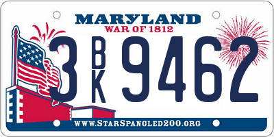 MD license plate 3BK9462