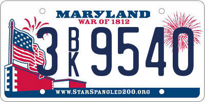 MD license plate 3BK9540