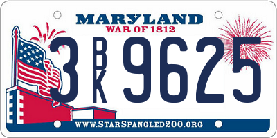 MD license plate 3BK9625