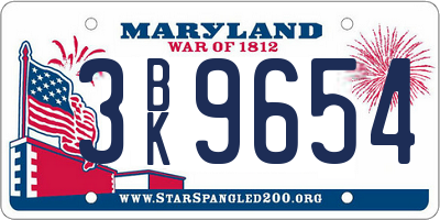 MD license plate 3BK9654