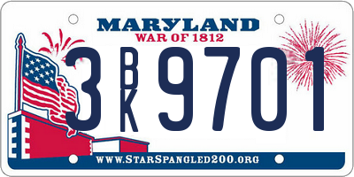 MD license plate 3BK9701