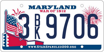 MD license plate 3BK9706