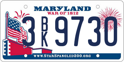MD license plate 3BK9730