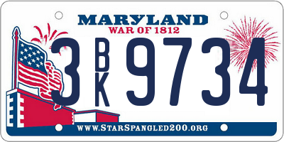 MD license plate 3BK9734