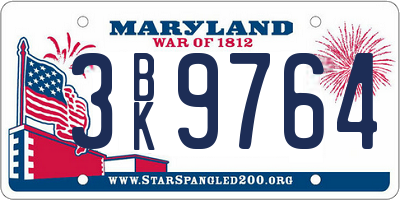 MD license plate 3BK9764