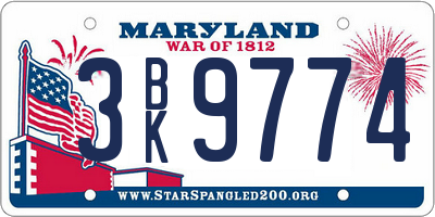 MD license plate 3BK9774