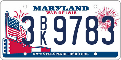 MD license plate 3BK9783