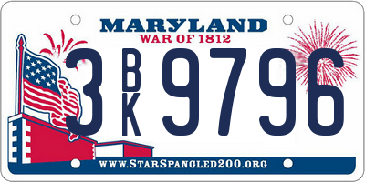 MD license plate 3BK9796