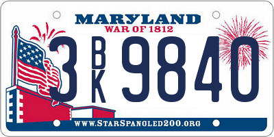 MD license plate 3BK9840