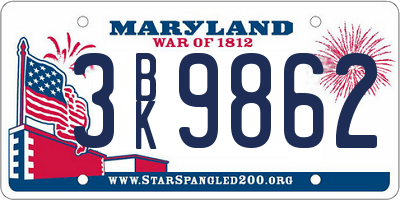 MD license plate 3BK9862
