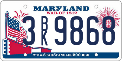 MD license plate 3BK9868