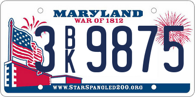 MD license plate 3BK9875