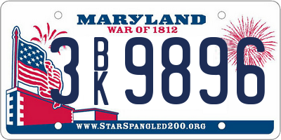 MD license plate 3BK9896