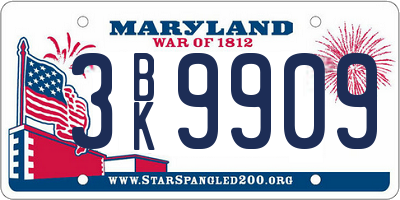 MD license plate 3BK9909