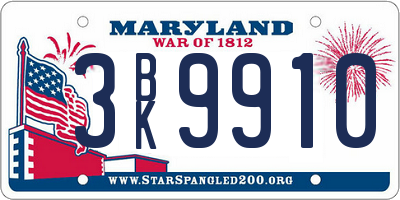 MD license plate 3BK9910