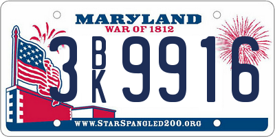 MD license plate 3BK9916