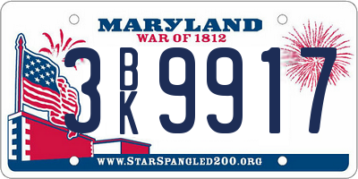 MD license plate 3BK9917