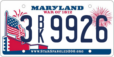 MD license plate 3BK9926