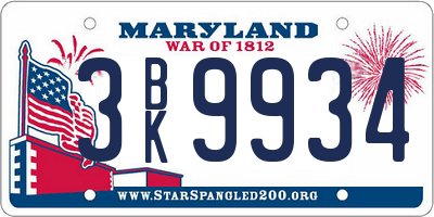 MD license plate 3BK9934
