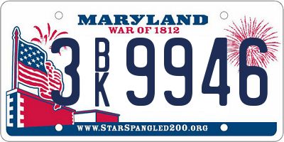 MD license plate 3BK9946