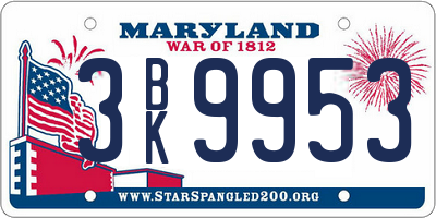 MD license plate 3BK9953