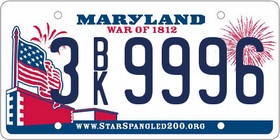 MD license plate 3BK9996
