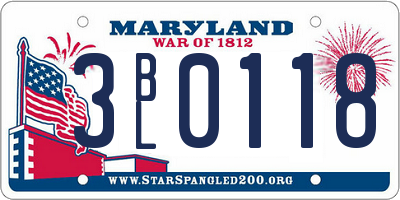 MD license plate 3BL0118