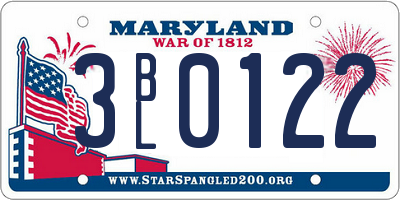 MD license plate 3BL0122