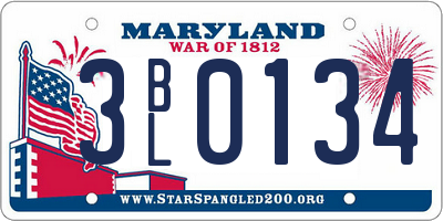 MD license plate 3BL0134