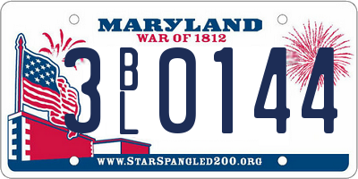 MD license plate 3BL0144