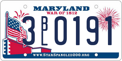 MD license plate 3BL0191
