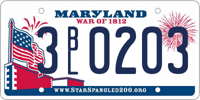 MD license plate 3BL0203