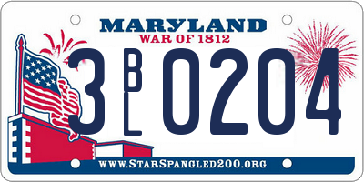 MD license plate 3BL0204