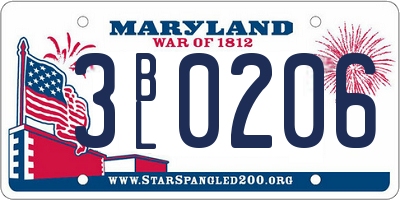 MD license plate 3BL0206