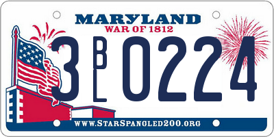 MD license plate 3BL0224