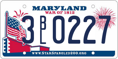 MD license plate 3BL0227