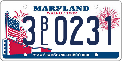 MD license plate 3BL0231
