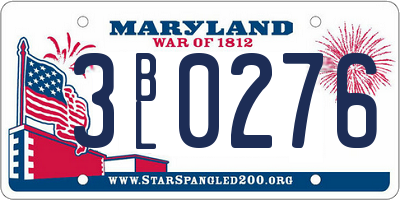 MD license plate 3BL0276