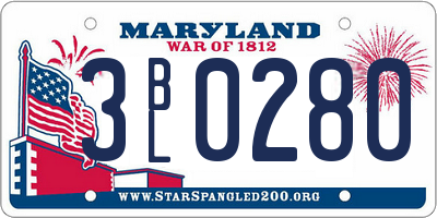 MD license plate 3BL0280