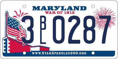 MD license plate 3BL0287