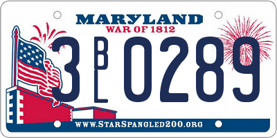 MD license plate 3BL0289