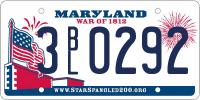 MD license plate 3BL0292